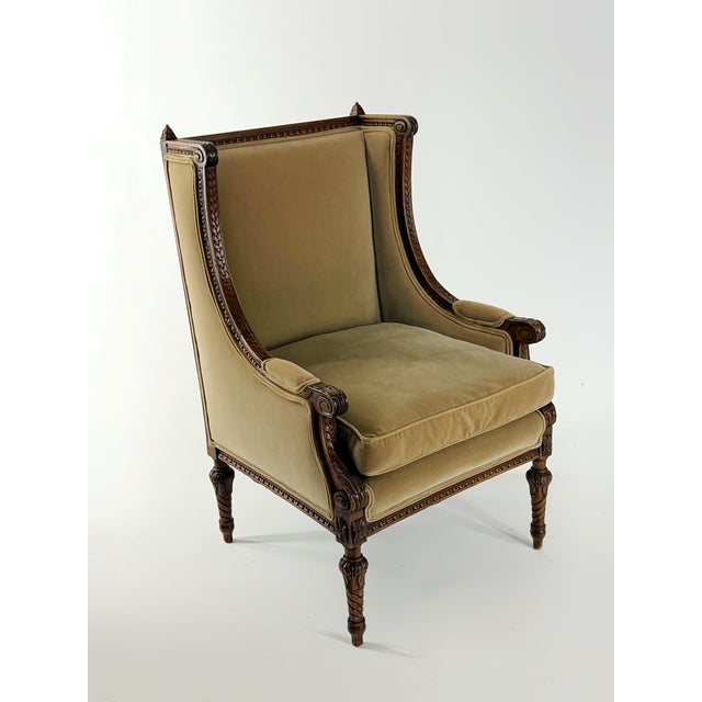 A unique, and very handsome vintage French Louis XVI-Style bergère armchair, newer upholstery in very nice condition,...