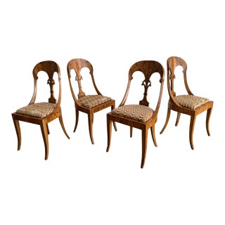 1930s Vintage Biedermeier Burlwood Dining Chairs- Set of 4 For Sale