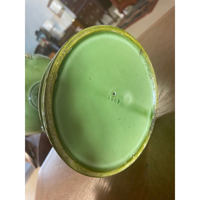 Green Vintage 1950s Green Ceramic Pedestal Bowl With Cherubs by Fenton For Sale - Image 8 of 8