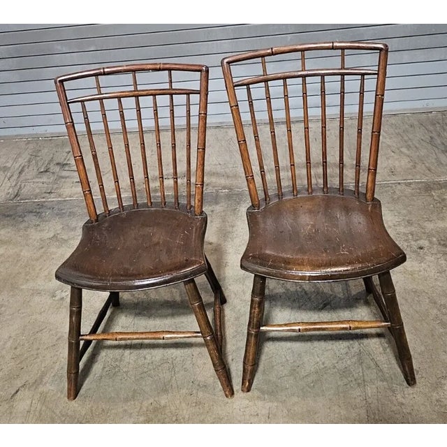 Store Item: Pair Early 19th Century Philadelphia Benchmade Bird Cage Windsor Chairs Description: Bench Made circa 1800 to...