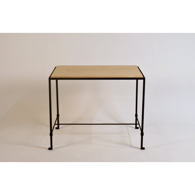 Diagramme' Wrought Iron and Travertine Side Tables by Design Frères - a Pair For Sale - Image 11 of 13