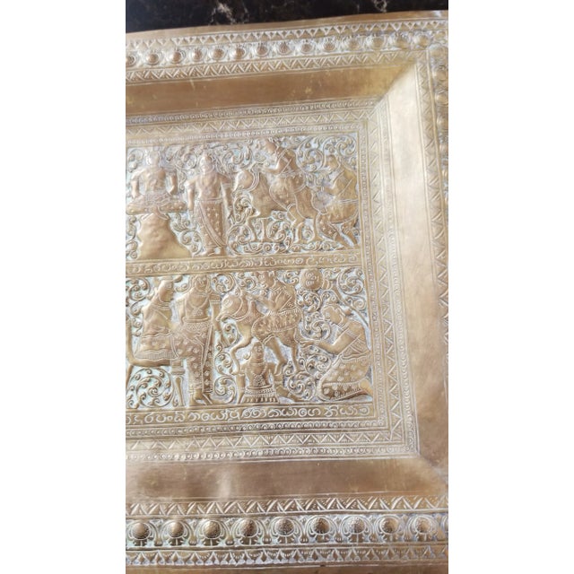 Brass Decorative Antique Brass Repousse Tray For Sale - Image 8 of 13