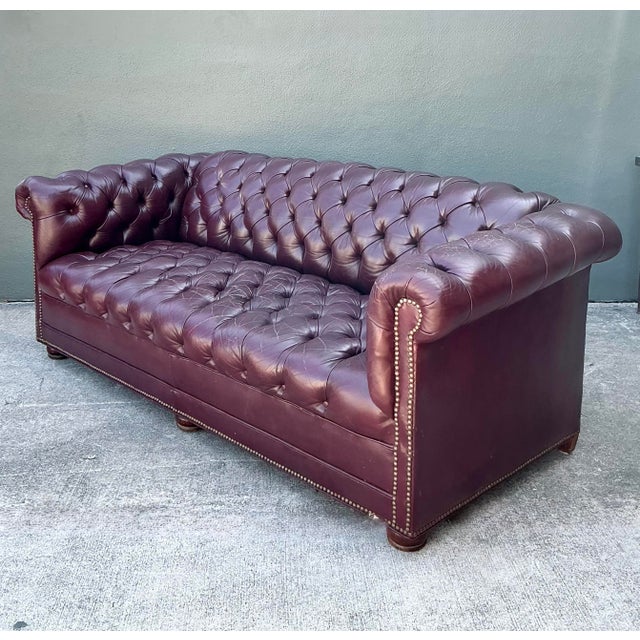 Vintage Tufted Leather Chesterfield Sofa For Sale - Image 4 of 12