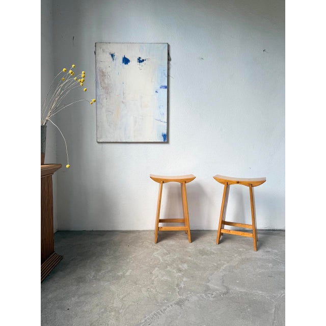 Japanese Style Pine Stools, Scandinavia, 1950s, Set of 2 For Sale - Image 4 of 18