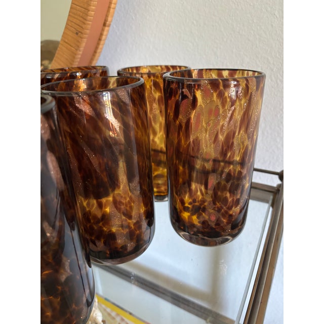 Vintage Murano Tortoise / Leopard Pattern Copper Aventurine Glassware Set - Set of 8 For Sale - Image 10 of 12