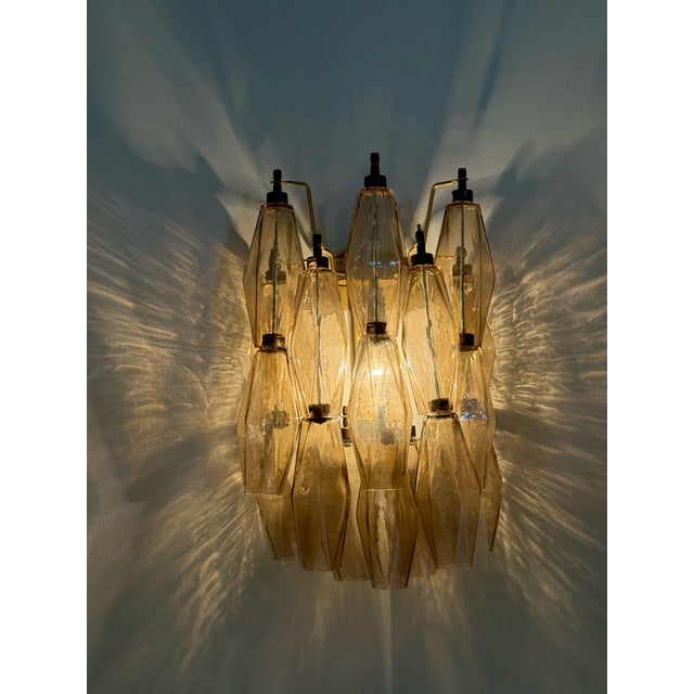 Murano Glass Wall Lamps with Sand-Colored Prisms, Set of 3 For Sale - Image 4 of 12
