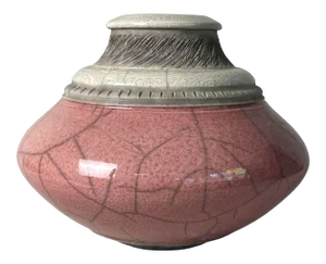 Vintage Pink Raku Fired Incised Ceramic Vessel, Signed (1993)