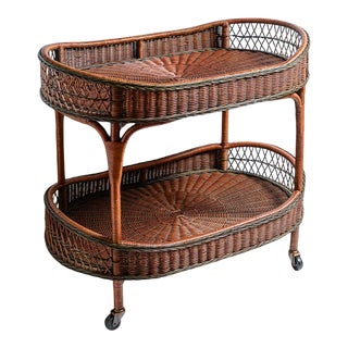 Vintage Large Woven Rattan Trolley/Bar-Cart. Belgium, C.1970 For Sale