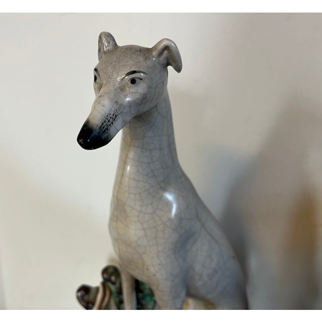 Very Large Antique 19th Century English Staffordshire Pottery Dog Figure of a Greyhound or Whippet and Hare or Rabbit For Sale In New York - Image 6 of 16