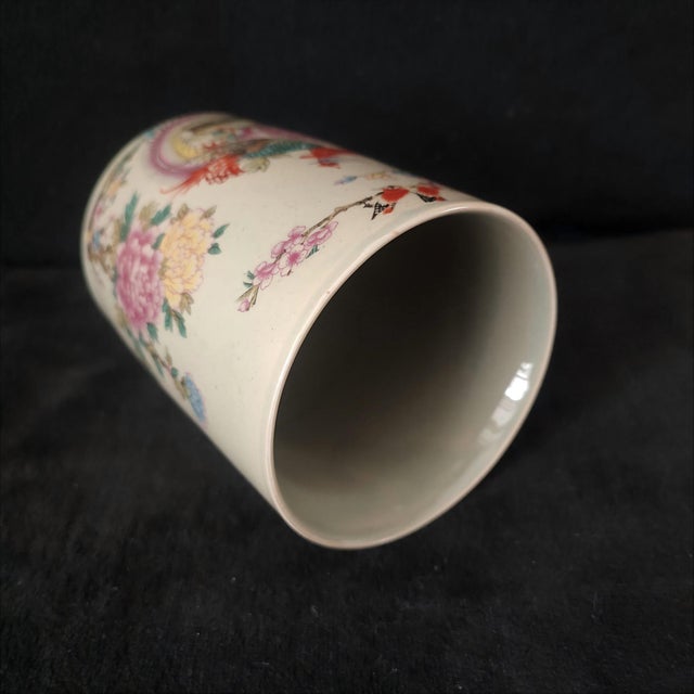 Chinese Ceramic Pot,Tongzhi Marked Famille Rose Porcelain Brush Pot Hand Painted Phoenix and Birds Pattern For Sale In Seattle - Image 6 of 11