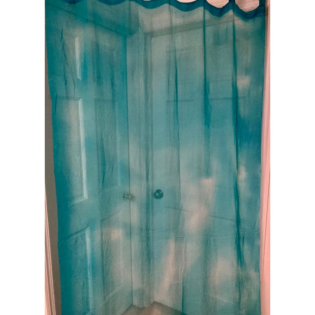Textile Turquoise Silk Chiffon Cloud Print Curtain For Sale - Image 7 of 7