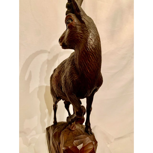 Mid 20th Century Large Black Forest Wooden Ibex Carving For Sale - Image 10 of 13