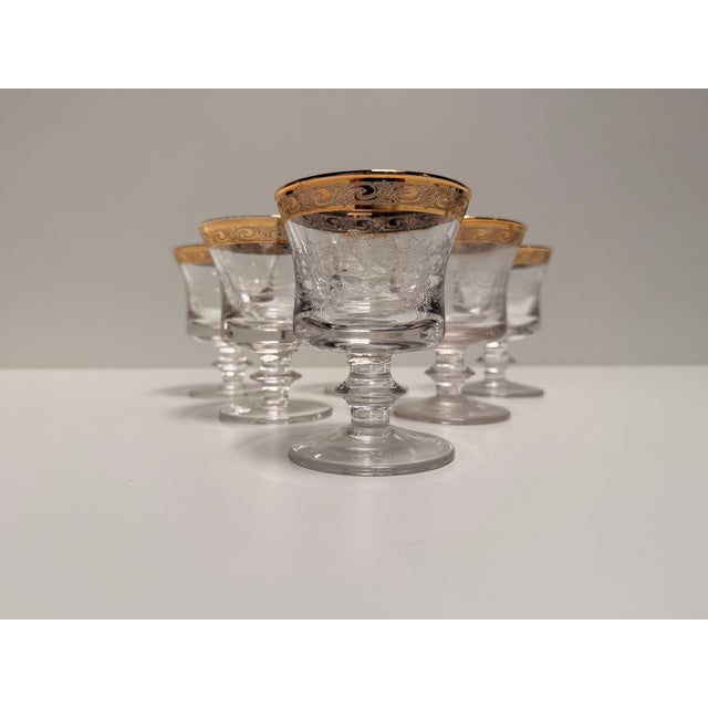 1970s Murano Wine Glasses with Gilt Medici Rims, 1970s, Set of 6 For Sale - Image 5 of 11