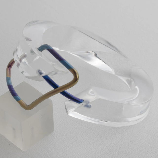 Transparent Lucite Plexiglass Bangle Bracelet with Anodized Aluminum Belt Buckle For Sale - Image 4 of 15