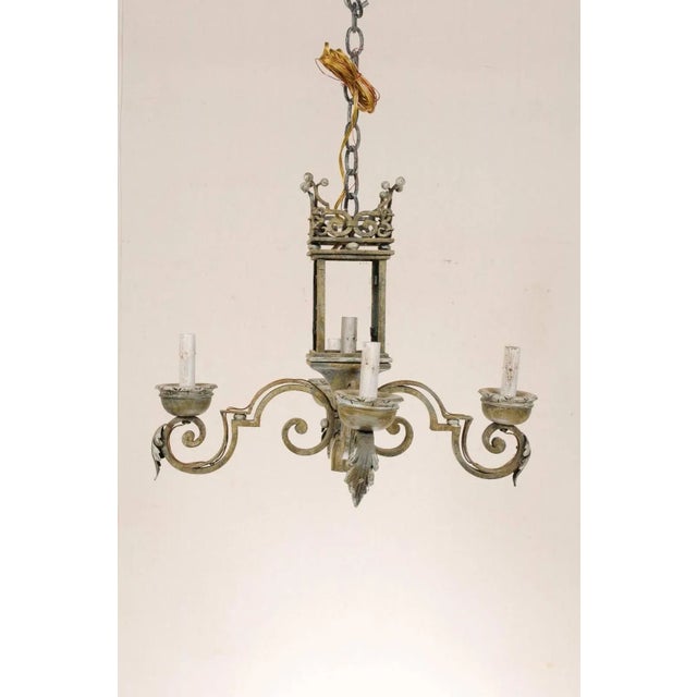 Mid 20th Century Italian Hand-Forged Iron & Painted Wood Chandelier with Regal Crown at the Top For Sale - Image 4 of 9