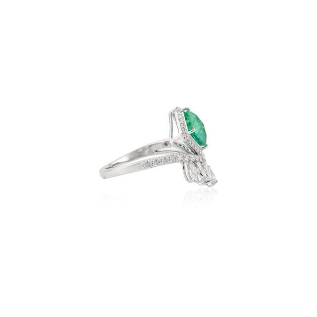 Not Yet Made - Made To Order Aristocrat Creative Design Emerald & Diamond Ring in 18k White Gold Size 6.5 For Sale - Image 5 of 12