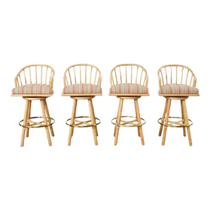 Set of Four McGuire Organic Modern Rattan Oak Swivel Barstools