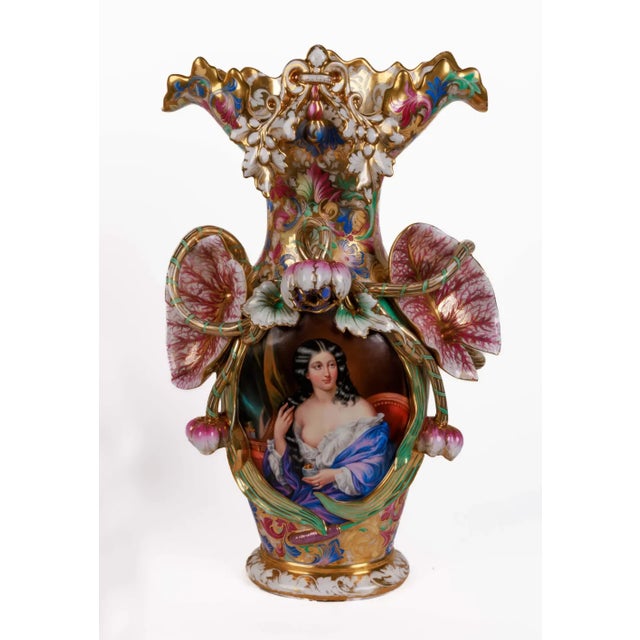 Monumental and Masterful Pair of French Paris Porcelain Hand-Painted Vases For Sale - Image 15 of 16