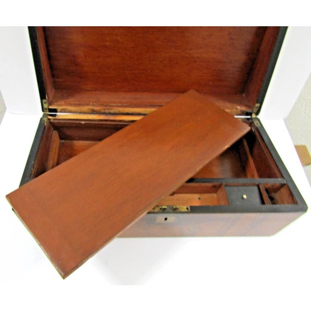 Wood Victorian Burr Walnut Parquetry Inlaid Writing Slope Portable Desk Turnbridge For Sale - Image 7 of 18