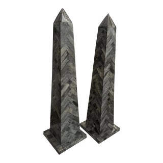 Wood Inlaid Obelisk, Pair For Sale