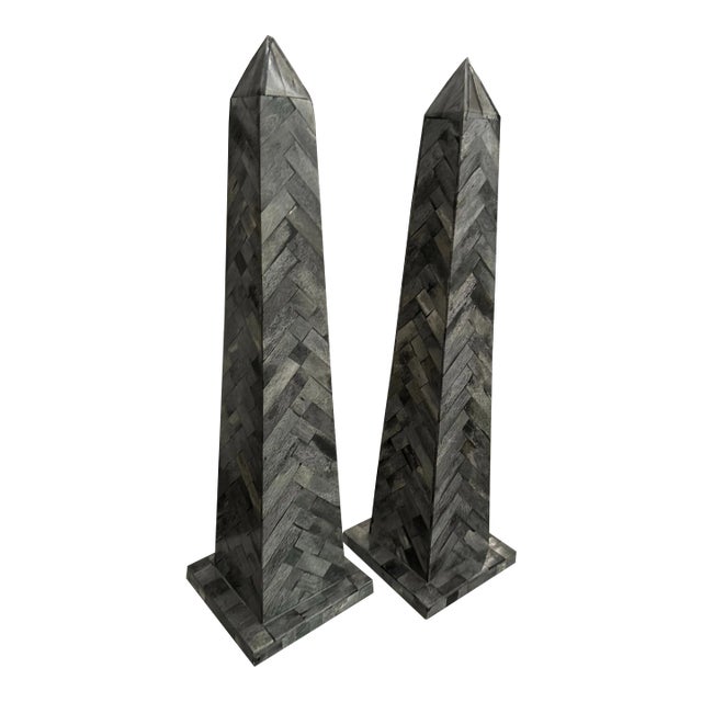 Wood Inlaid Obelisk, Pair For Sale