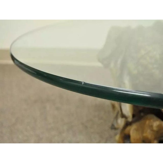 Vintage Mid Century Modern Live Edge Glass Top Burl Wood Pedestal Coffee Table For Sale - Image 10 of 11