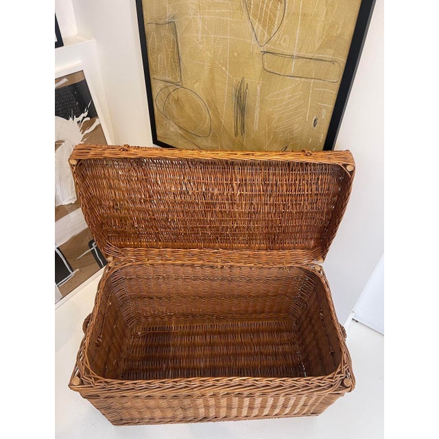 Mid-20th Century Vintage Wicker Storage Trunk With Lift-Top Lid For Sale - Image 6 of 8
