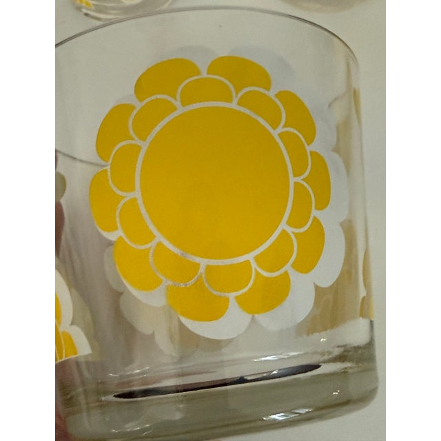 Yellow Vintage Colony Glass Flower Glasses and Ice Bucket Set For Sale - Image 8 of 10