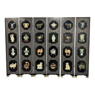 Chinese Mother-of-Pearl “Hundred Antiques” Six Panel Screen For Sale