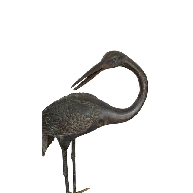1920s A Pair of Vintage Bronze Crane Garden Sculptures For Sale - Image 5 of 12