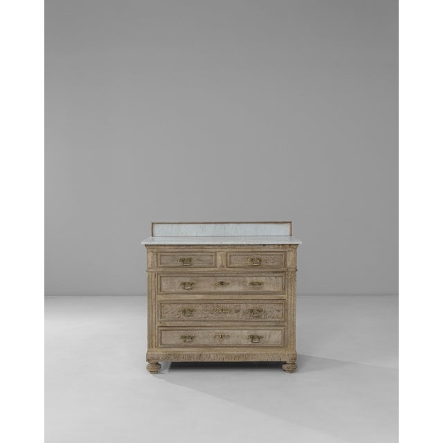 1900s French Louis XVI Oak Chest of Drawers With Marble Top For Sale - Image 16 of 18