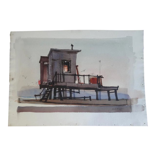 Frank Moss Hamilton Clamdiggers' Hut, Balboa, California 1952 Watercolor Painting For Sale