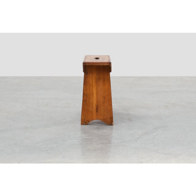 Rustic Pine Stool with Cut-Out Trestle Legs, Sweden, 1920 For Sale - Image 6 of 17