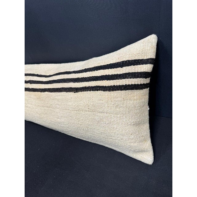 Turkish Hemp Pillow Cushion Natural Beige Black Cushion Cover 14"x45" For Sale - Image 4 of 4