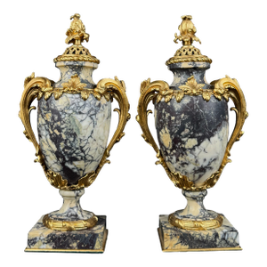 Pair of Ormolu Mounted Breche Violette Marble Urns