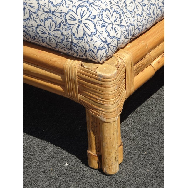 Large Vintage French Country Coastal Bamboo Rattan Ottoman Foot Stool For Sale - Image 12 of 17
