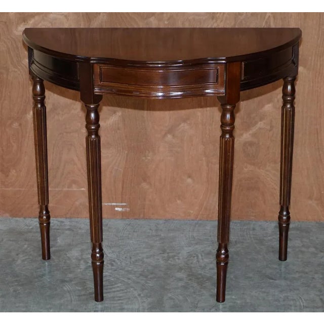 Vintage Flamed Mahogany Demi Line Console Table with Single Drawer For Sale - Image 3 of 18