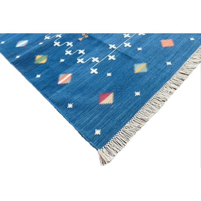 Not Yet Made - Made To Order Not Yet Made - Made To Order Handmade Cotton Vegetable Dyed Area Rug Denim Blue Shooting Star Dhurrie - 5'x7' For Sale - Image 5 of 11