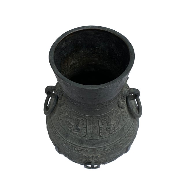 Antique Bronze Vessel With Classic Asian Motifs and Artists Stamp For Sale In Phoenix - Image 6 of 11