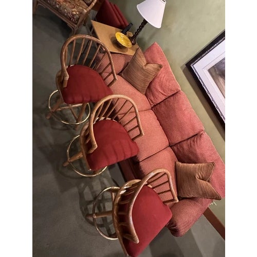 McGuire 1960s Set of Three Vintage McGuire Upholstered Bar Stools For Sale - Image 4 of 11