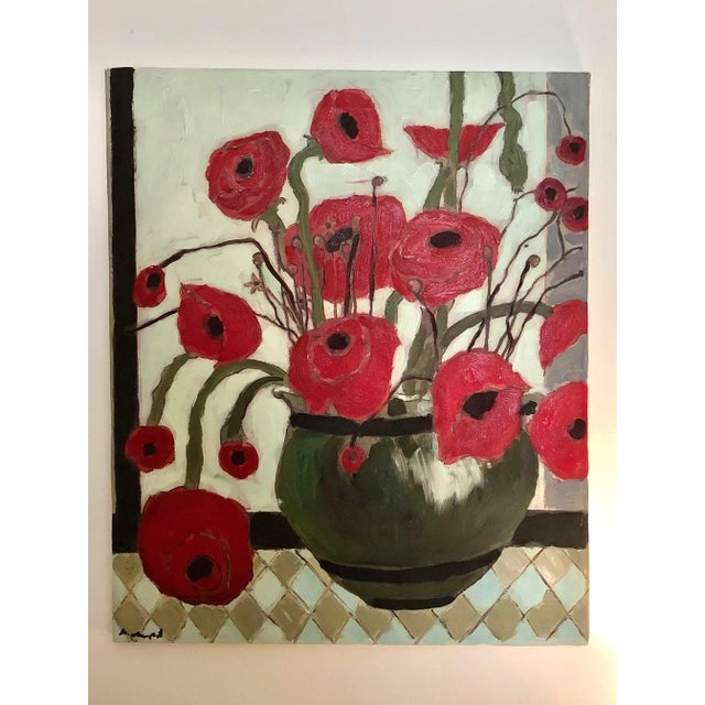 Abstract Red Poppies Floral Oil Painting | Chairish