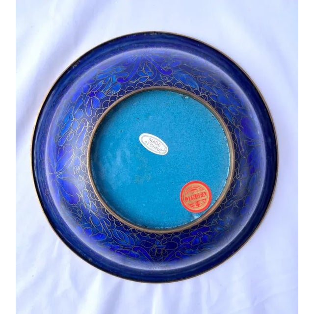 Jingfa Chinese Blue Cloisonné Bowl & Carved Wooden Stand For Sale In Seattle - Image 6 of 6