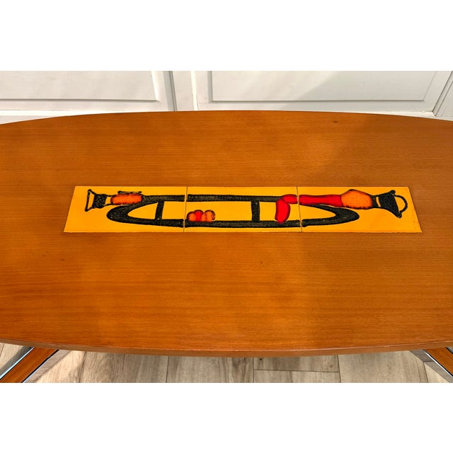Mid 20th Century 1960s Mid-Century Modern Oval Wood & Ceramic Tile Coffee Table For Sale - Image 5 of 16