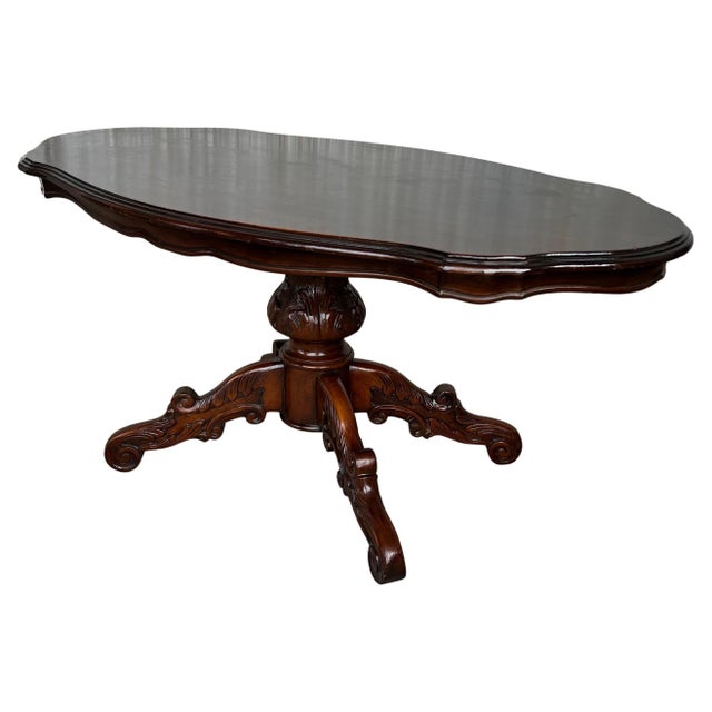Brown 20th Century Spanish Mariano Garcia Carved Pedestal Coffee Table For Sale - Image 8 of 18