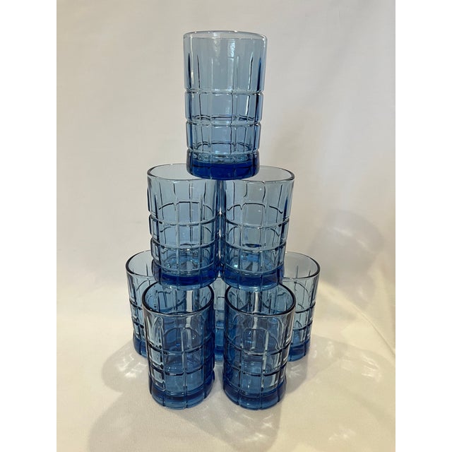 1980’s Anchor Hocking Juice Glasses Tartan Pattern in Blueberry Color
