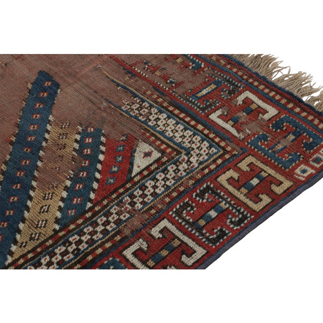 Tribal Antique Kazak Runner Rug With Red & Blue Geometric Patterns, From Rug & Kilim For Sale - Image 3 of 7