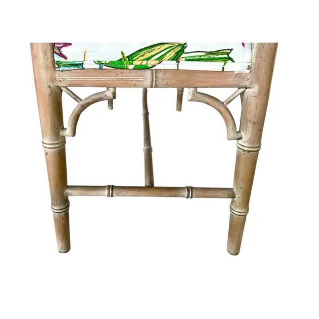 Vintage Faux Bamboo Upholstered Bench, Hollywood Regency, Mid 20th Century For Sale - Image 11 of 12