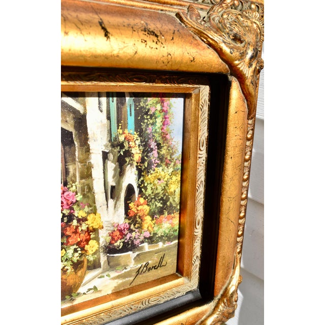 Guido Borelli Signed Oil Painting Italian Mediterranean Courtyard Ornate Frame For Sale - Image 9 of 17