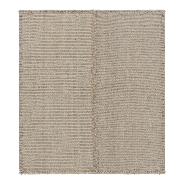 Rug & Kilim’s Contemporary Square Kilim With Textural Beige-Brown Stripes For Sale