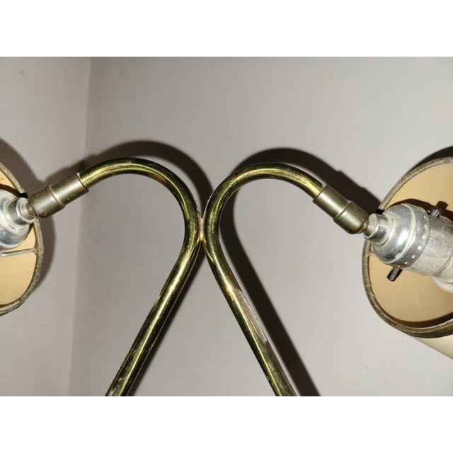 1950s Mid-Century Modern Double Armed Shaded Brass Student Banker Desk Lamp For Sale - Image 5 of 7